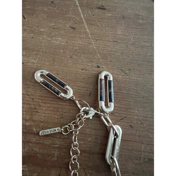 Nine West Gold-Tone Chain Necklace With Black Enamel Accents Adjustable Length - Picture 2 of 4